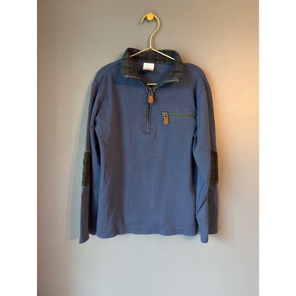 Bella Bliss Kids Blue Plaid Trim Quarter Zip Pullover Sweatshirt
